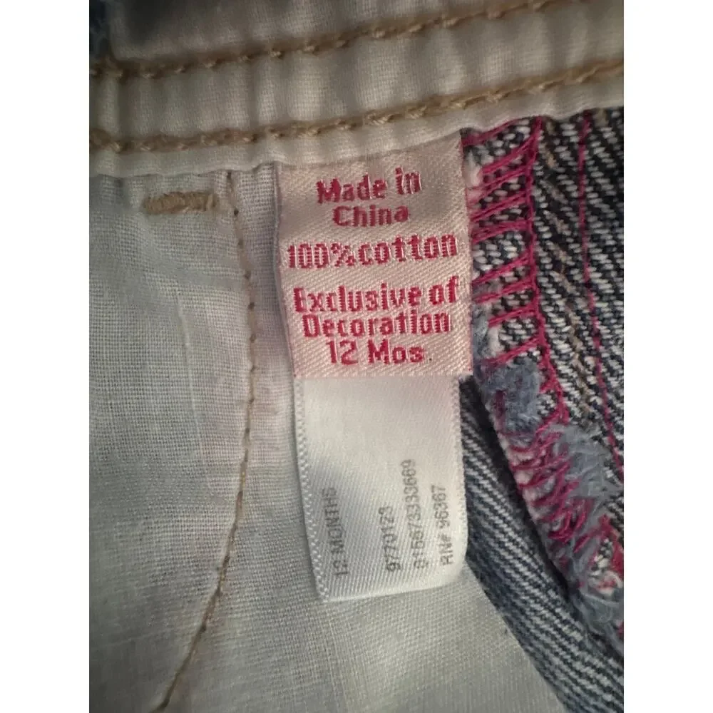 Y2K OshKosh B’gosh Denim Jumper Dress Floral Embroidered 12M